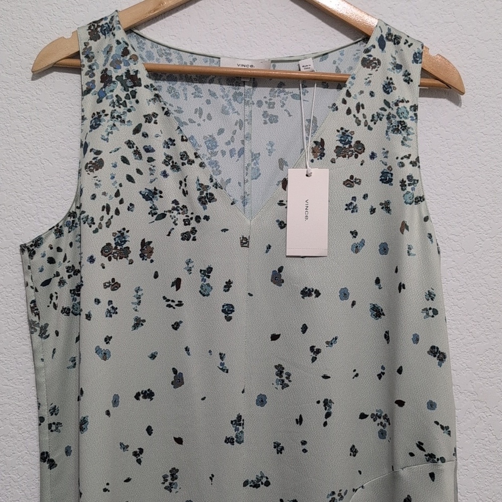 Vince Sage Green Floral Bias Satin Slip Dress Aloe Size Large New - Picture 3 of 10